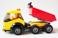 Close up isolated kids toy truck against white background. Royalty Free Stock Photo