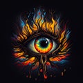 Close-up psychedelic eye with flames. Generative AI Royalty Free Stock Photo