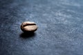 Close-up of an isolated roasted coffee bean on a dark slate background