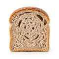 Slice of Sourdough Bread with Smiley Face Pattern in Crumb on White Background loaf baked goods Royalty Free Stock Photo