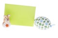 Close-up of isolated wish card, Easter egg and bunny Royalty Free Stock Photo