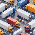 Close-up isometric 3D view of cargo logistic elements