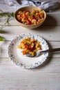 Close up of Italian delicacy pasta served in a plate