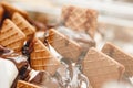 Close-up of Italian ice chocolate cream on counter refrigerator Royalty Free Stock Photo