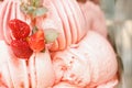 Close-up of Italian ice Strawberry cream on counter refrigerator Royalty Free Stock Photo