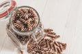 Close-up of an Italian pasta in a glass jar Royalty Free Stock Photo