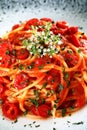 Close up Italian pasta hot chili pepper and tomato sauce Royalty Free Stock Photo