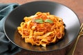 Italian pasta tagliatelle with meat and tomato sauce Royalty Free Stock Photo