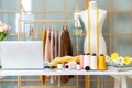 Close up items and equipment material for work designer in the showroom. Royalty Free Stock Photo