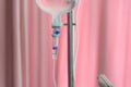 Close up IV saline solution drip for patient