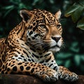 Close-up of a jaguar in a tree