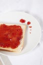 Close-up of jam spread on slice of bread