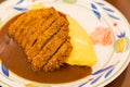 Japanese curry omurice with deep fired pork cutlet Royalty Free Stock Photo