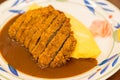 Japanese curry omurice with deep fired pork cutlet Royalty Free Stock Photo