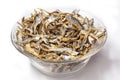 Close up of Japanese dried infant sardine used as seasoning in Japanese foods and cooking Royalty Free Stock Photo