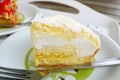 Close up japanese fresh cheese cake on white plate background. Royalty Free Stock Photo