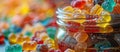 Close up of jar filled with colorful gummy bears Royalty Free Stock Photo