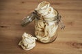 Close up of jar full of raw tagliatelle on the kitchen counter Royalty Free Stock Photo