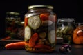 close-up of jar of pickled vegetables, with the jars contents visible Royalty Free Stock Photo