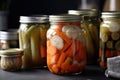 close-up of jar of pickled vegetables, with the jars contents visible Royalty Free Stock Photo