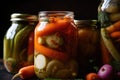 close-up of jar of pickled vegetables, with the jars contents visible Royalty Free Stock Photo