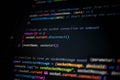 Close-up of JavaScript code on dark screen showing socket connection functions, event handling, and message sending, representing Royalty Free Stock Photo