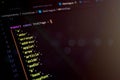 Close-up of JavaScript code displaying an array of HTML tags, representing web development, markup language education, frontend Royalty Free Stock Photo