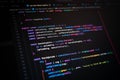 Close-up of JavaScript programming interface on a dark screen, illustrating two-factor authentication system logic, secure web Royalty Free Stock Photo