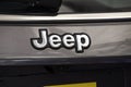 Close up of the Jeep car brand logo on grey background