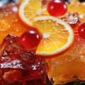 Close-up jelly texture. Colorful bright fruit and berry jelly marmalade with fresh berries.