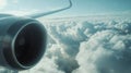 Close-up of jet engine on flying plane against clouded foreground Royalty Free Stock Photo