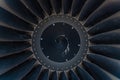 Close-up of the jet engine round and powerful turbine blades Royalty Free Stock Photo