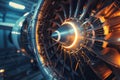 Close-up of a jet engine during startup in a clear and bright environment Royalty Free Stock Photo