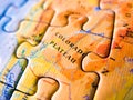 Close up of a jigsaw puzzle map depicting Colorado Plateu