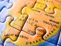 Close up of a jigsaw puzzle map depicting South Africa