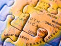 Close up of a jigsaw puzzle map depicting South Africa