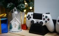 Close up Joystick Game Console Christmas Gift Decoration. Christ