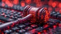Close up of judge gavel and binary code with bokeh background Royalty Free Stock Photo