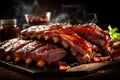 Close up of juicy barbecue pork ribs, expertly sliced and seasoned for mouthwatering delight Royalty Free Stock Photo