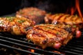 close-up of juicy pork chops on a hot bbq grill Royalty Free Stock Photo