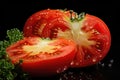 a close-up of a juicy tomato cut in half Royalty Free Stock Photo