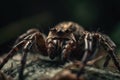a close up of a jumping spider on a rock in a forest