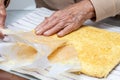 Close up of a just baked sponge cake