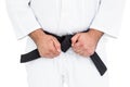 Close-up of karate fighter making fists