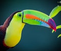 Close up of keel-billed toucan facing right