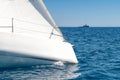 Close-up of keelboat yacht during sailing regatta competition Royalty Free Stock Photo