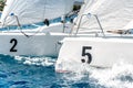 Close-up of keelboat yacht during sailing regatta competition Royalty Free Stock Photo