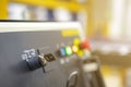 Close up of key switch on robot conroller panel of automation machine Royalty Free Stock Photo