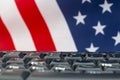 Close up of keyboard with American flag behind Royalty Free Stock Photo