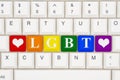 A close-up of a keyboard with highlighted text LGBT